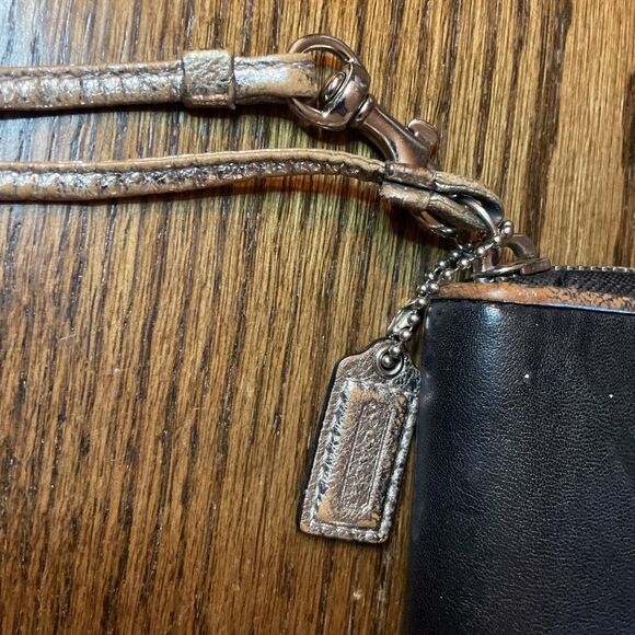 Coach Poppy Wallet Womens Black Silver Zip Around Clutch Purse Leopard Lining - Picture 4 of 12